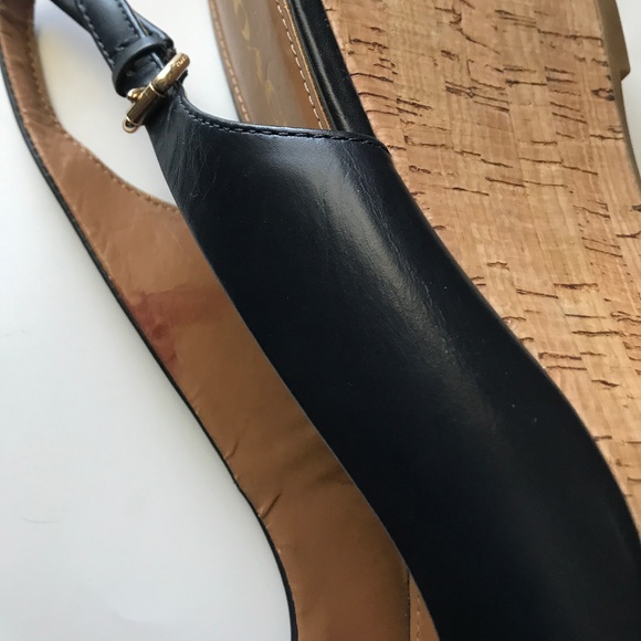 Coach Leather Slingback Wedge Sandal. Navy Blue. Size 9.5B. - Picture 7 of 9